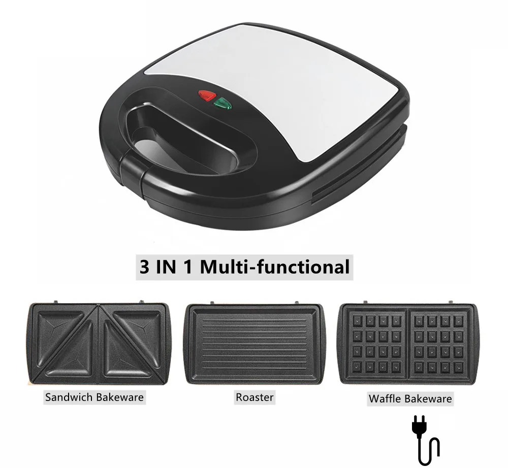 2024 New Design Portable Kitchen Appliances Detachable Mini Waffle Maker Sandwich Toaster 3 In 1 Mini Breakfast Maker