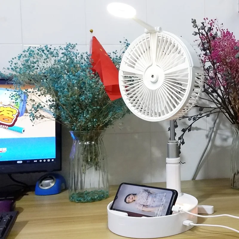 2023 New Multifunction Home Outdoor Folding Fan Portable Rechargeable Stand Mist Electric Air Cooling Fan with Night Light