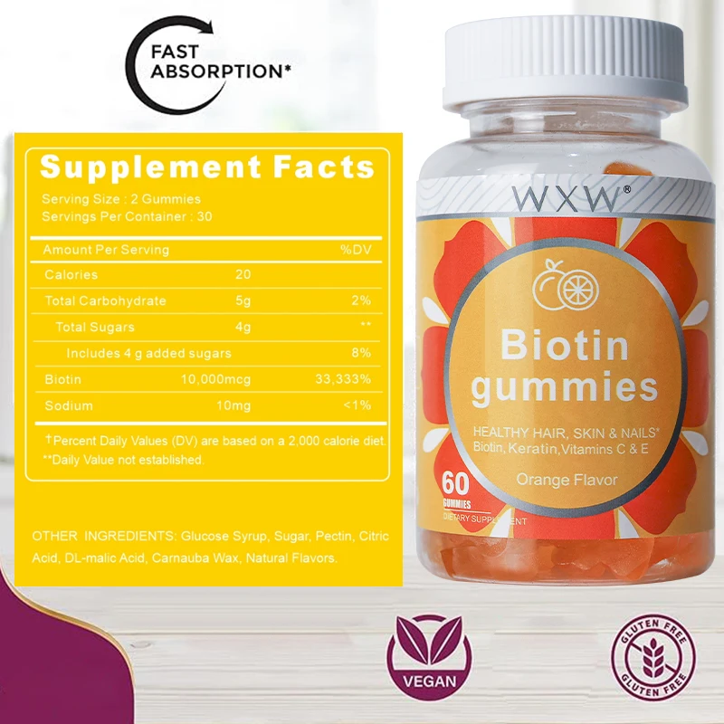 Stock WXW Biotin Collagen Vitamin Enhance Immune Gummies Natural Flavor Biotin Gummy Pectin Biotin Healthy Skin Nails Hair Gummy