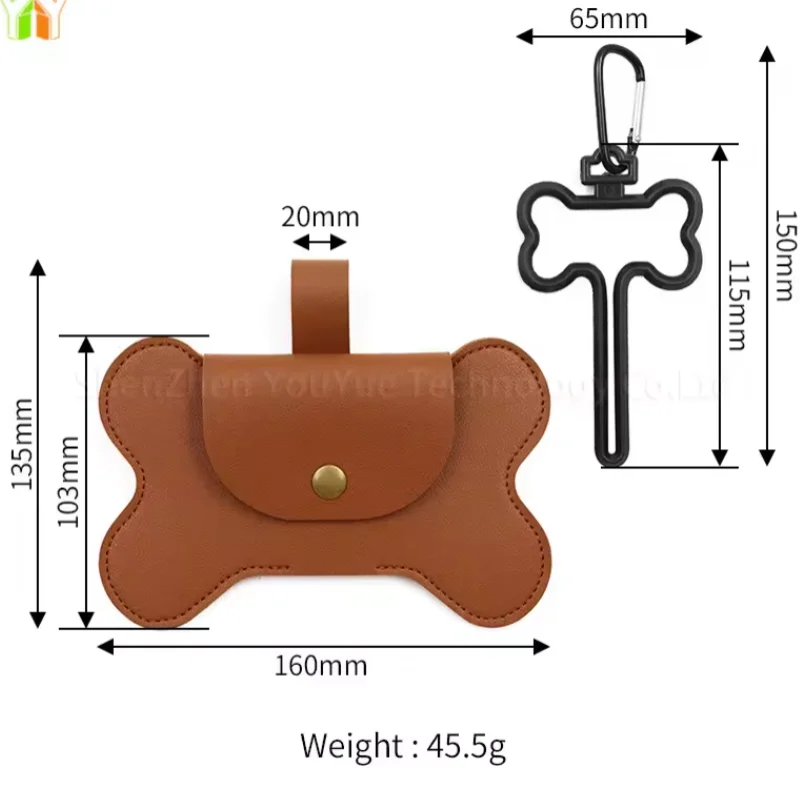 Leather Dog Poop Bag Holder Dispenser With 2 Kinds Leash Clip Stocked Poop Bag Carrier