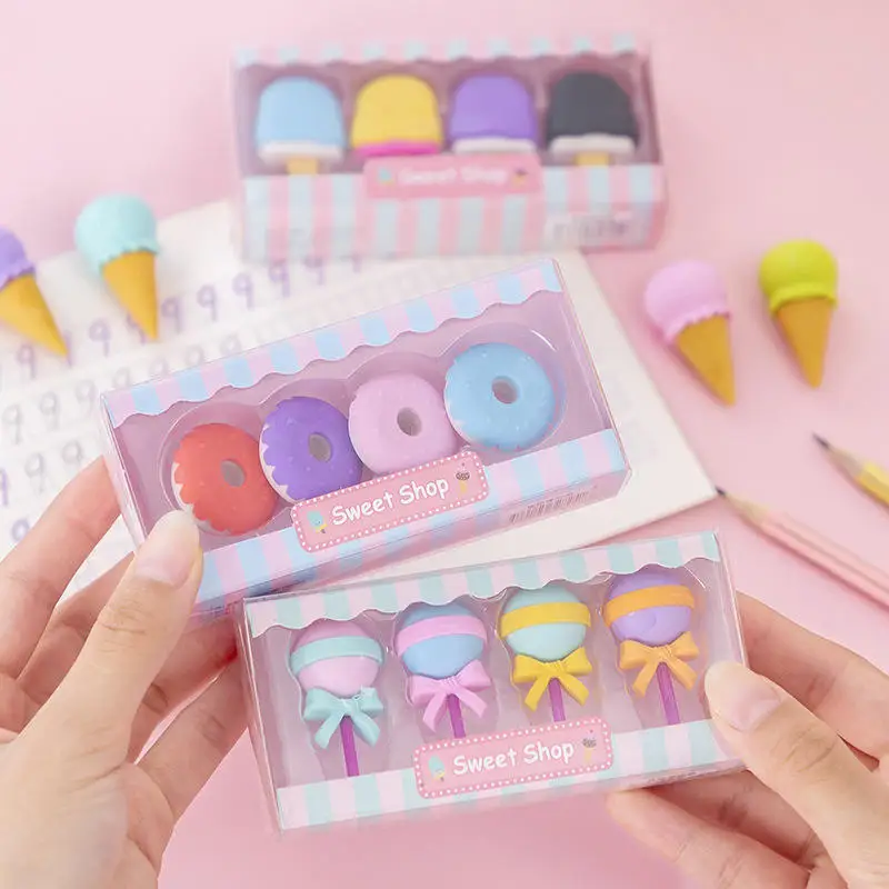 Hot Stationery Kawaii Ice Cream Cookies Shape Eraser Odm Oem 3D Pencil Eraser For Gift