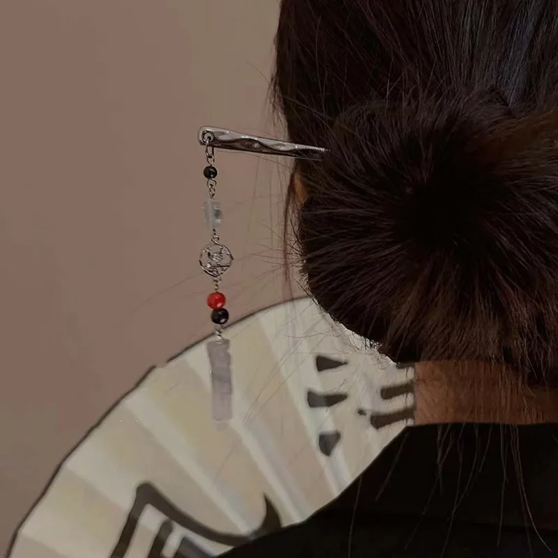 GEERDENG New Arrival Ancient Chinese Style Hair Sticks Jade Pendant Tassel Metal Hair Sticks Hanfu Coiling Hairpin for Women