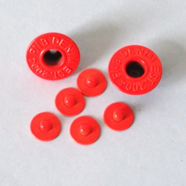 New 17mm Custom Denim Logo Jeans Painting  Fluorescent Orange Shank Tack Open Button and Rivet