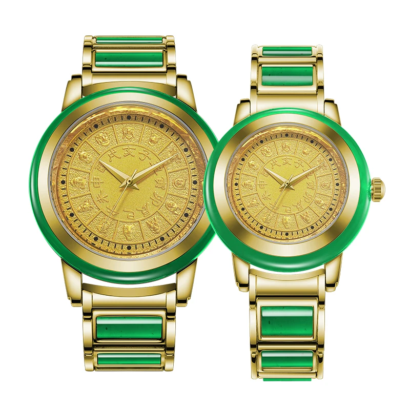 
Wholesale high quality 12 zodiac green nephrite jade couple watch nephrite steel band mechanical watches 