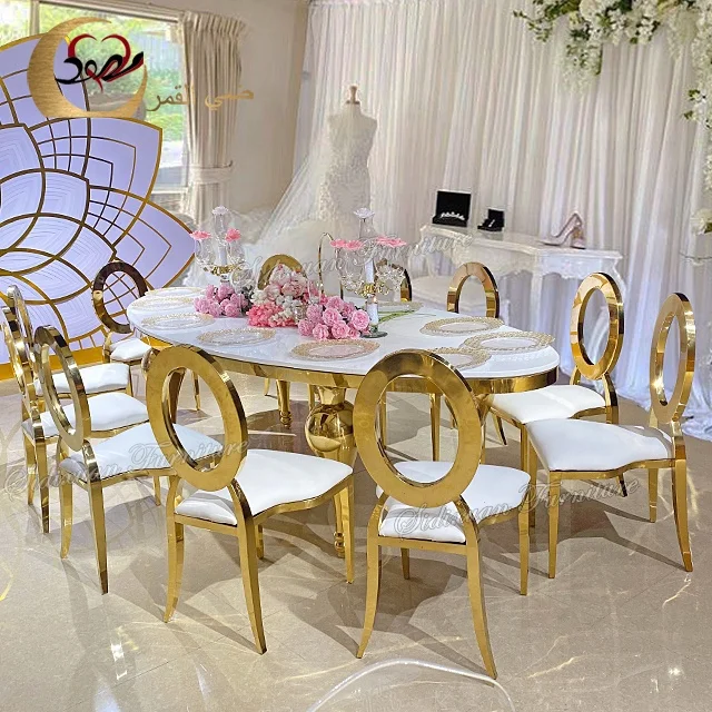 Modern metal furniture sets mdf top stainless steel oval wedding tables