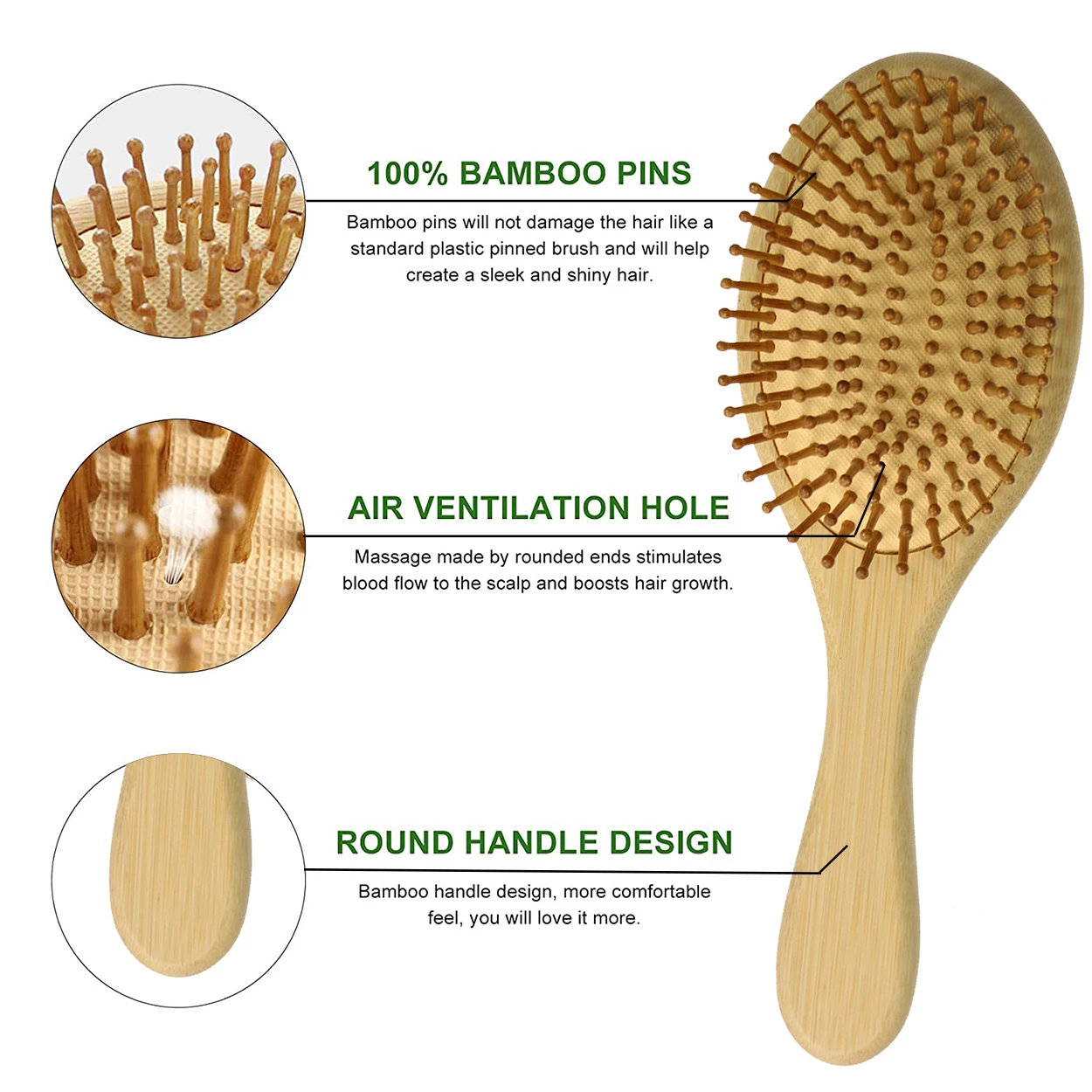 Factory Price Anti Static Scalp Massage Bamboo Wood Paddle Detangling Hair Brush For Women With Custom Logo