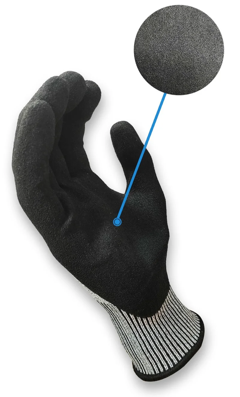 ANSI A5 cut level  HPPE/Glass fiber Waterproof and oil-resistant nylon dipped coating wear-resistant ready stock wholesale