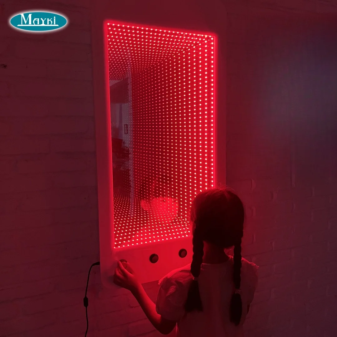 Modern design square shape wall mounted flexible rgb light mirror 3d infinity mirror