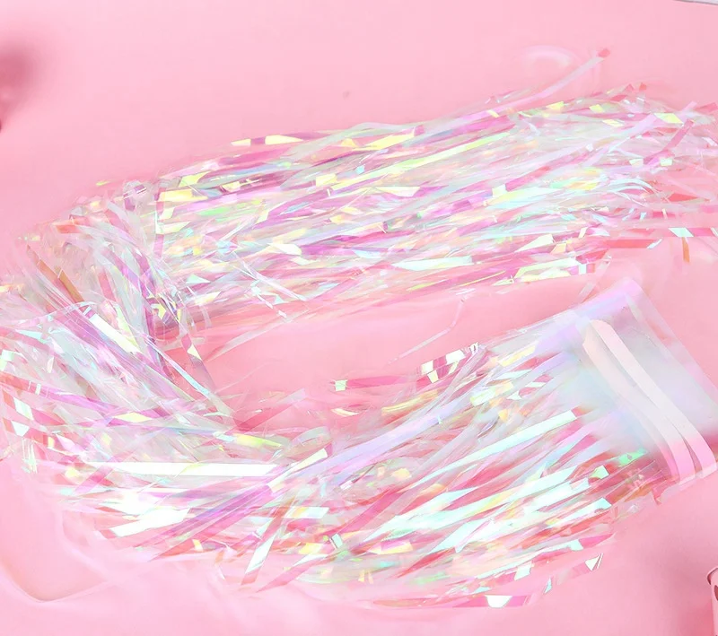 High Quality Rainbow Party Decoration Backdrop Metallic Foil Tinsel Fringe Curtains for Wedding Decoration