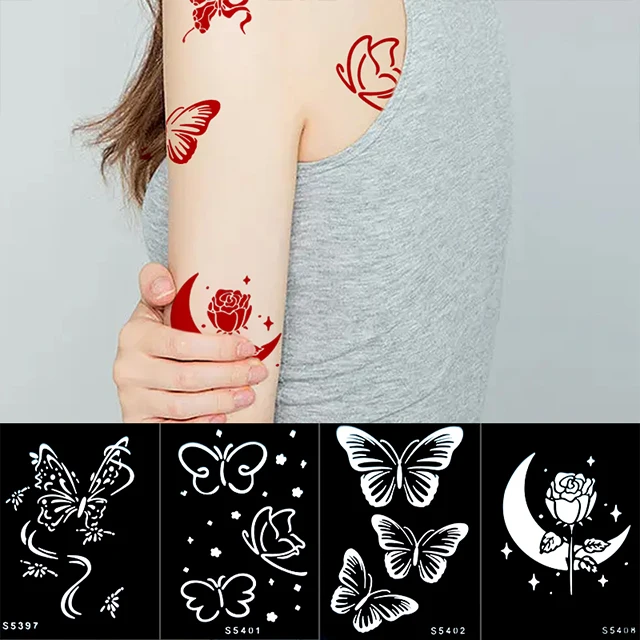 OEM custom tattoo products Butterfly pattern henna sticker tattoo stencils stuff supplies semi permanent tattoo non-toxic OEM