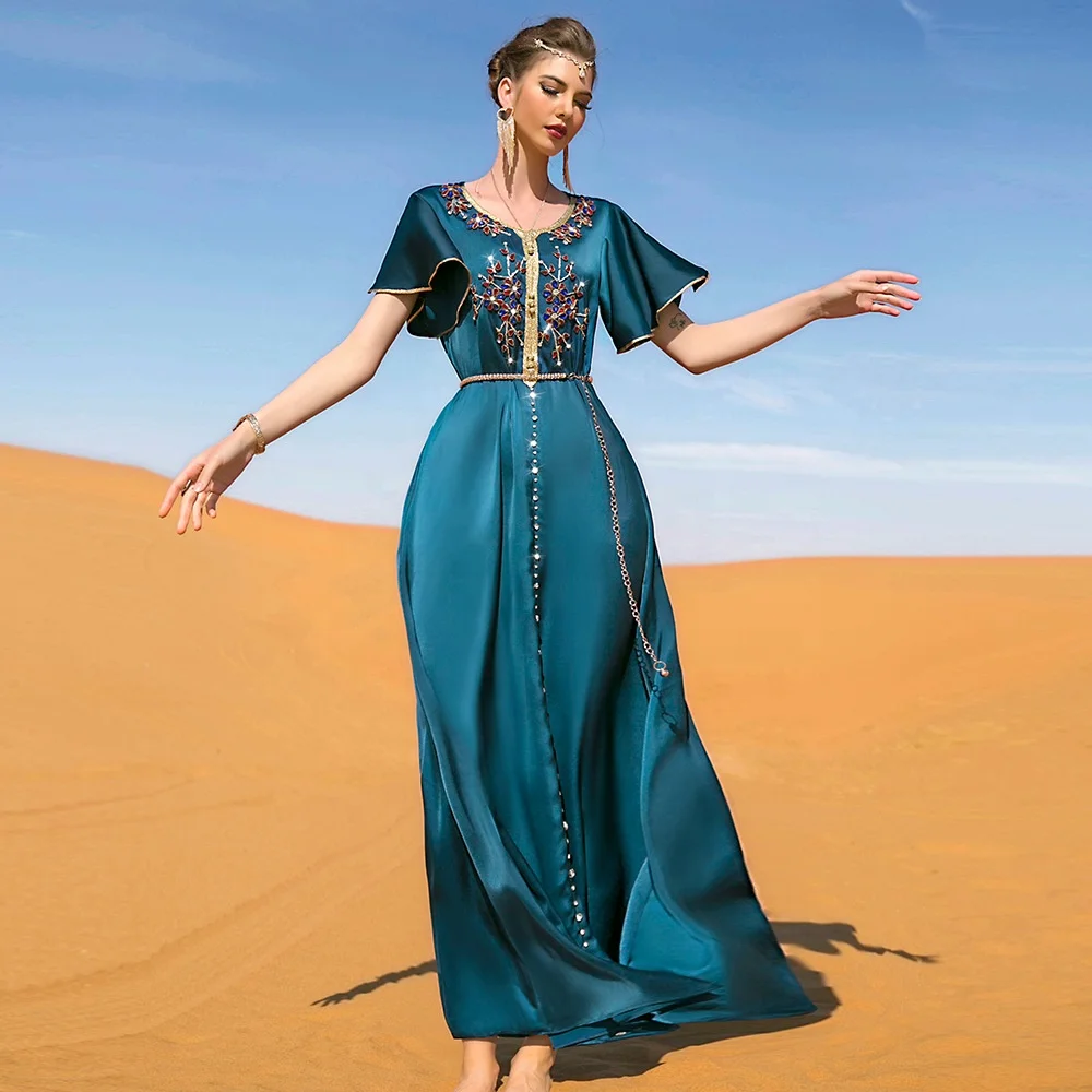 New arrivals Islamic Clothing Abaya dubai Ladies Party Women dress Turkey Dresses Short Sleeve Muslim ethnic caftan