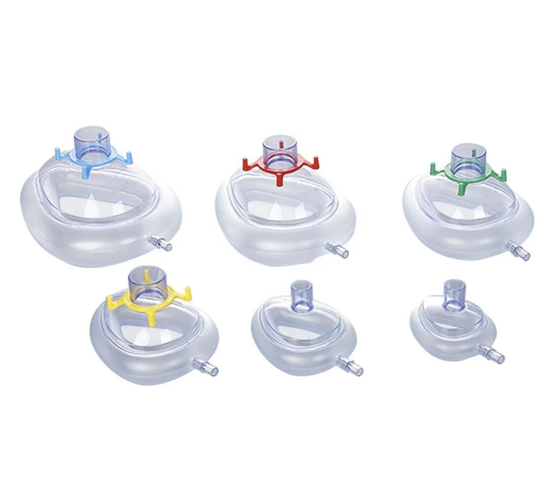 Disposable Medical Pvc Full Face Nasal Surgical Anesthesia Mask With Soft Air Cushion And Ring Hanger