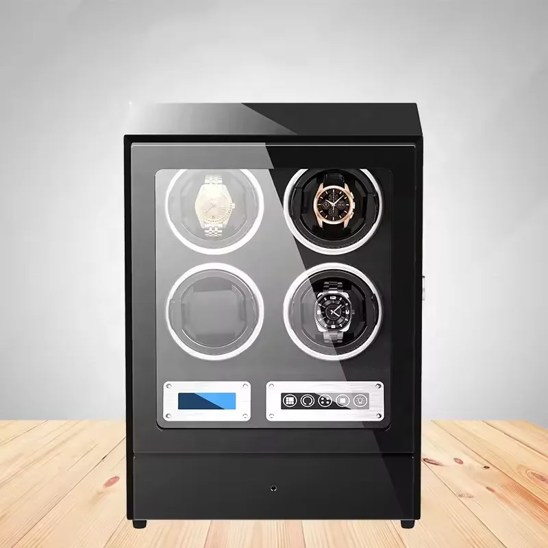 Custom LCD Remote Control Wooden Luxury Gyro Touch Screen Watch Winder  PU Leather Box Watch Winder Drawer
