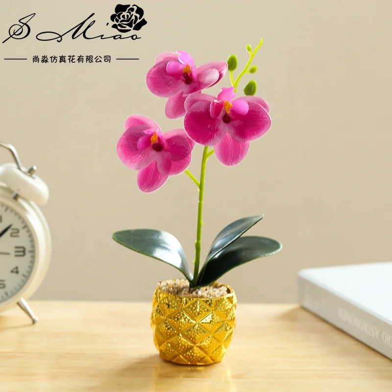 Wholesale artificial 3D printing phalaenopsis golden pot bonsai home decoration