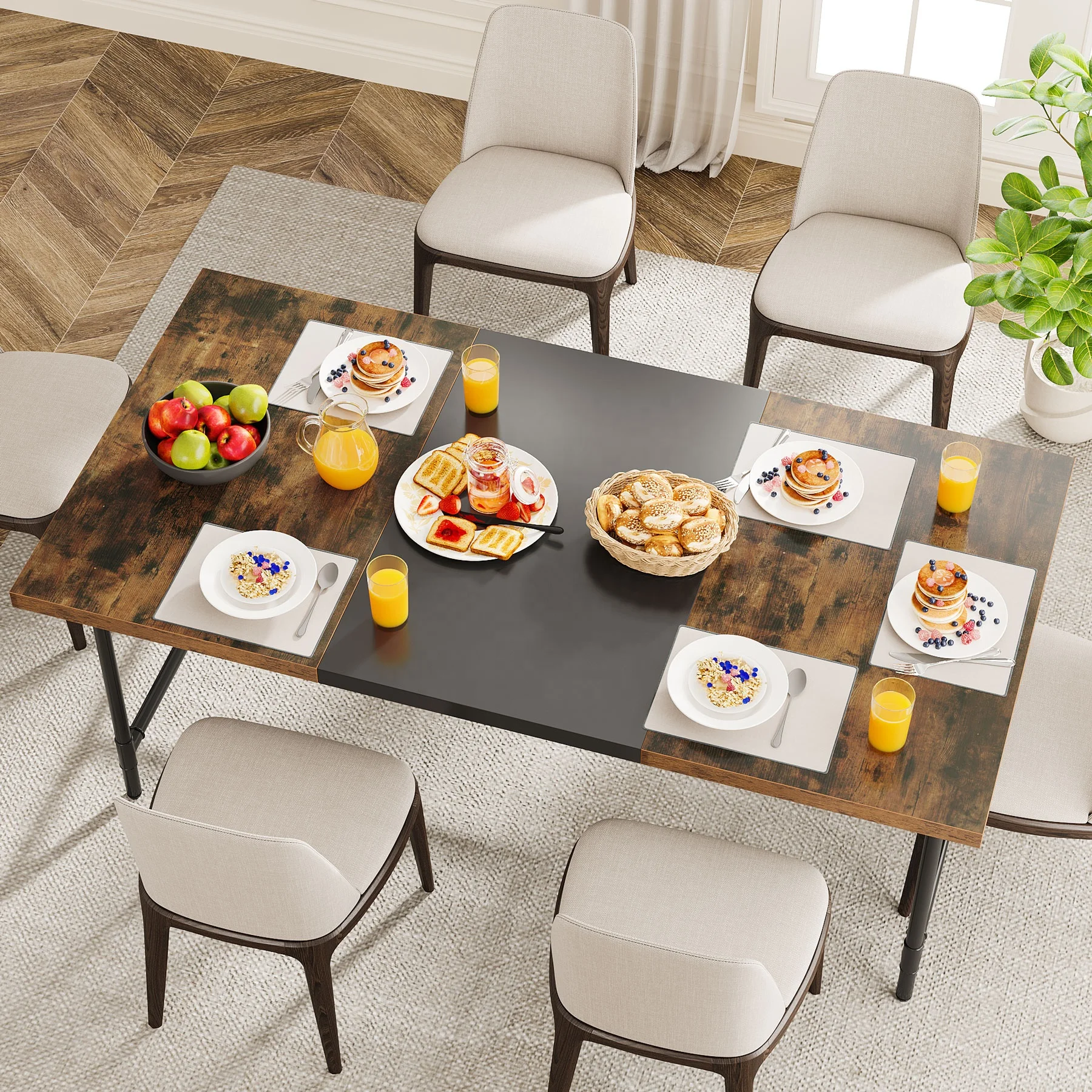 Промышленный деревенский большой кухонный обеденный стол для 6-8 Прямоугольный Обеденный с трубчатым металлическим каркасом кухни гостиной