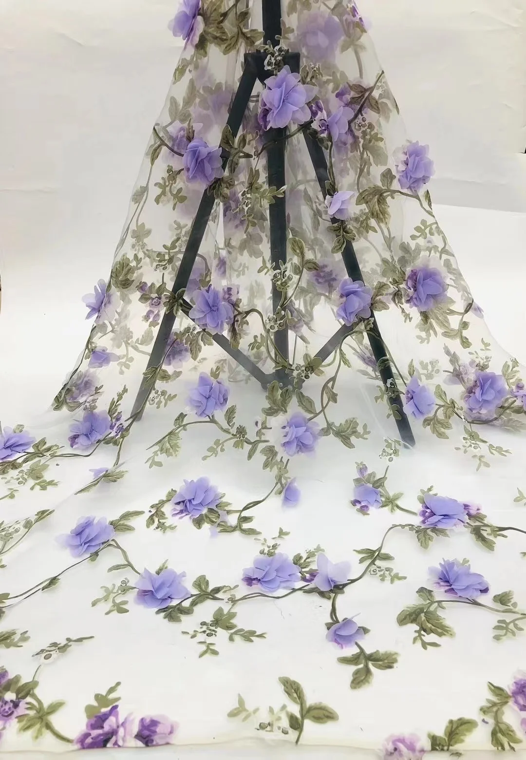 Organza wedding dress 3D lace fabric embroidery flower dress fabric