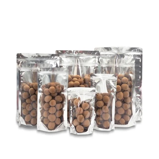 custom printed packaging aluminum foil stand up transparent pouch with window for food