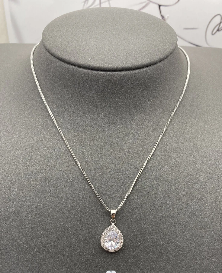 925 Sterling Silver Pear Shaped Solitaire Pendant Necklace for Brides