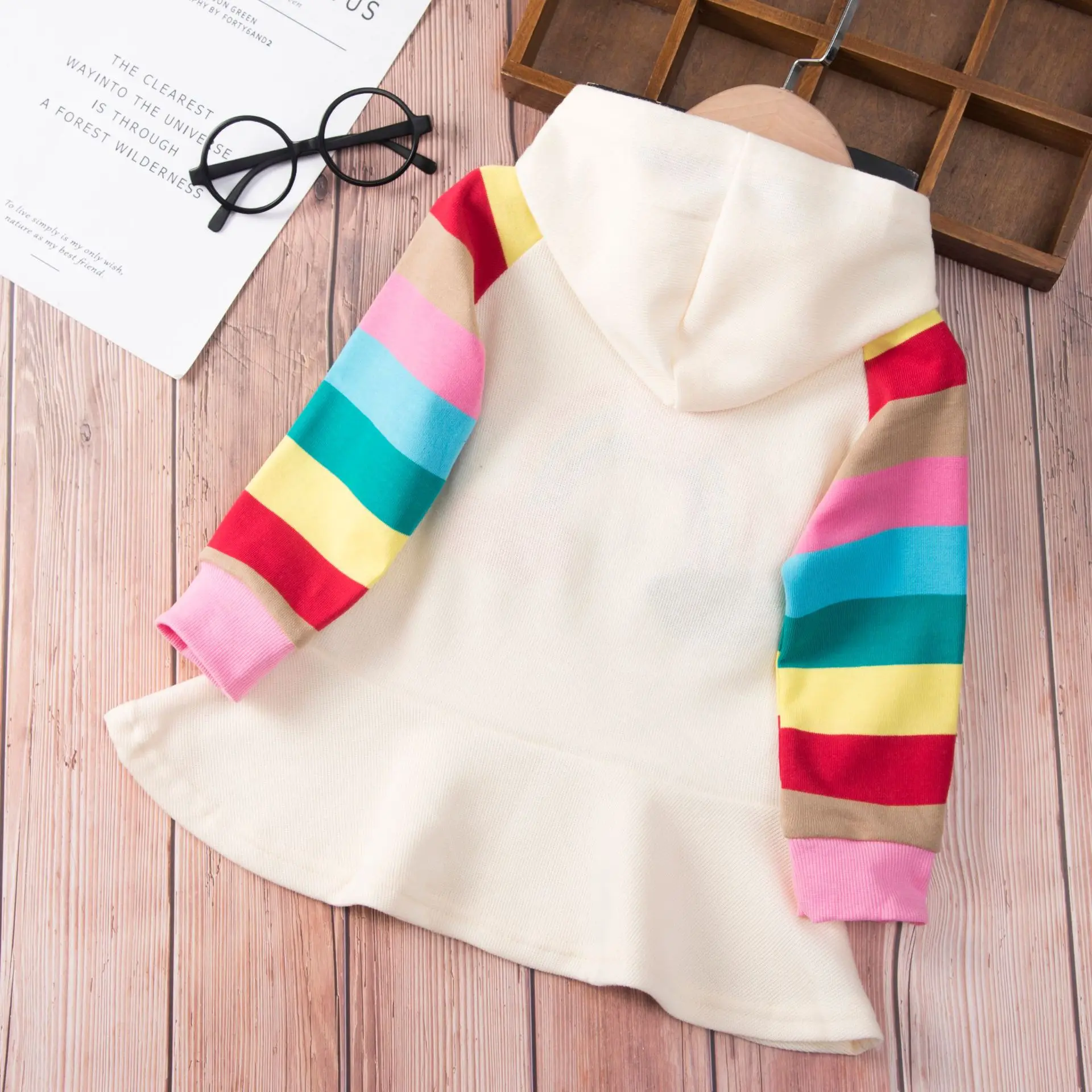 Hao Baby 2022 Autumn New Children Clothing Beautiful Girls Dress  Baby Rainbow Stitching Sweater Skirt College Wind Dress