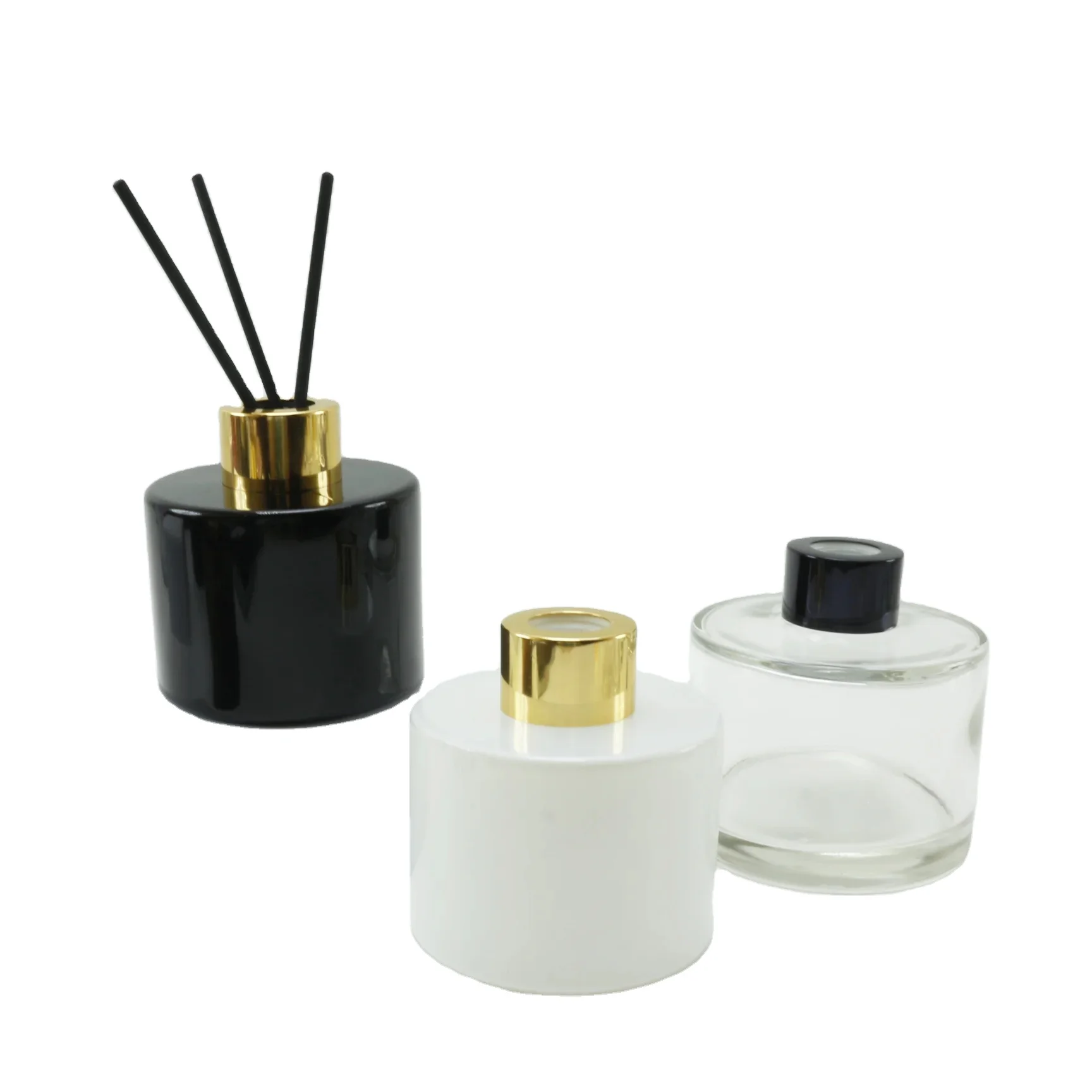 150ml 200ml Empty Luxury Round Clear White Perfume Reed Glass Diffuser Bottle with Screw Lids Wholesale aroma-A2