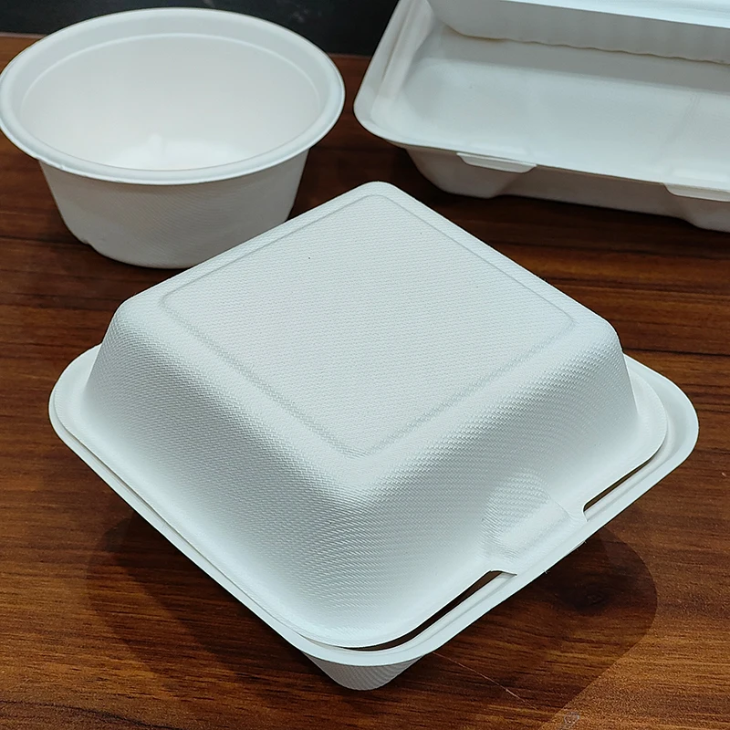 Eco-Friendly Food Grade Biodegradable Sugarcane Bagasse Box Factory Price take away bento lunch food container box