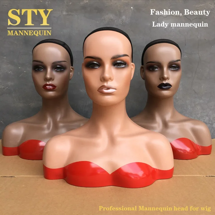 mannequin with makeup and shoulder half mannequin head holder wig dispaly mannequin head