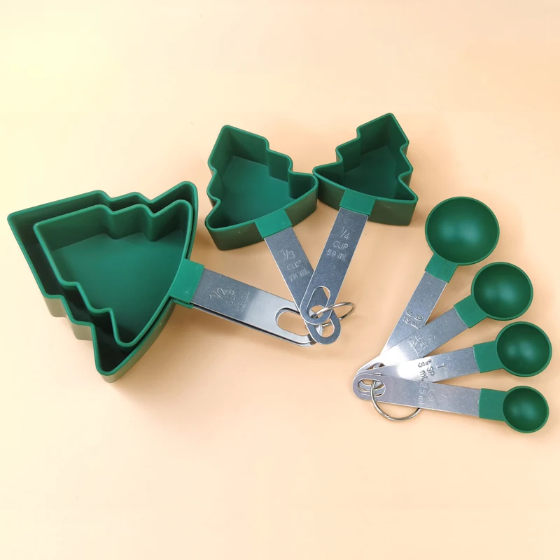 Wholesale 430 Stainless Steel + PP Plastic Christmas Tree Measuring Spoon Set