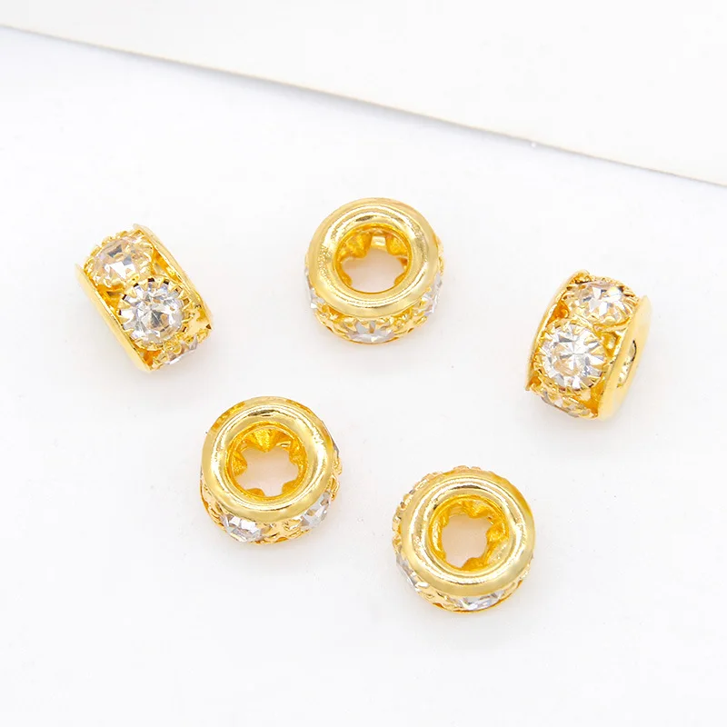 8mm Rhinestone inlaid large hole copper bead ring for DIY Jewelry Accessories