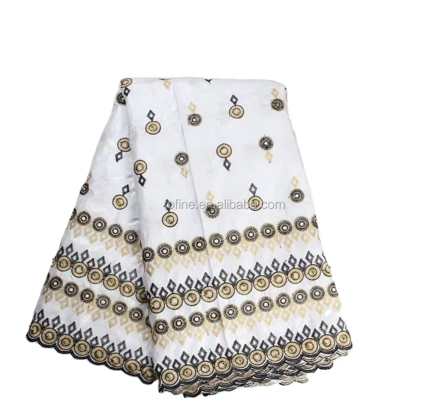 Good quality new dubai bazin fabric with 2 yards matching french net lace with beads for party