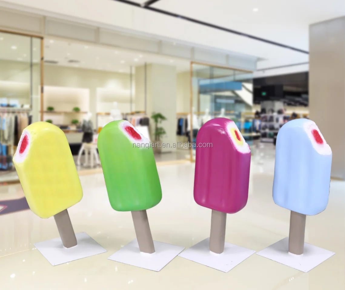 Customized Modern Creative Handmade Realistic Large Fiberglass Ice Cream Sculpture Life Size Candy Lollipop Model Party Decor