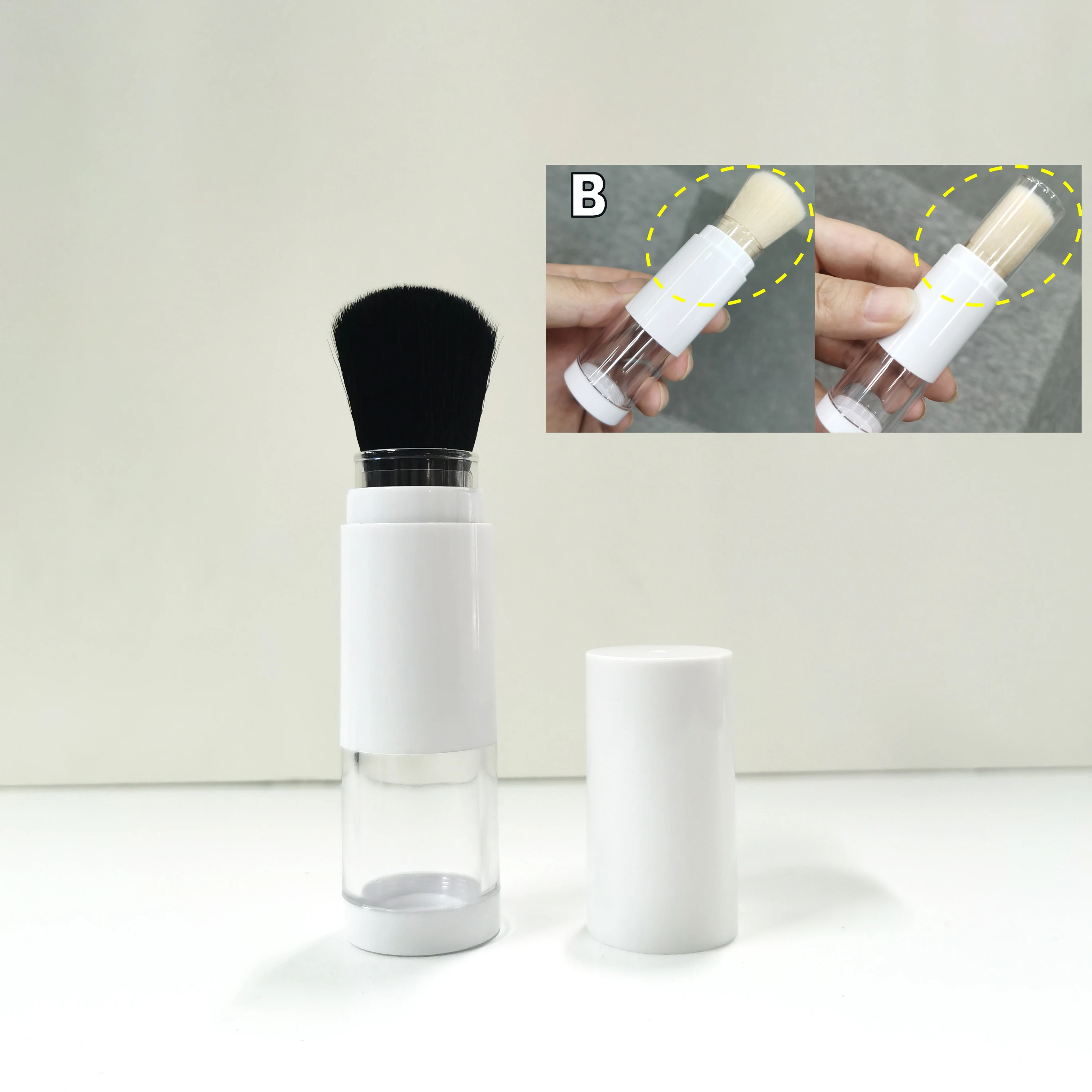 Wholesale Portable Retractable Sunscreen Stick Cosmetic OEM Makeup Beauty Setting Brush with Loose Powder Bottle Container