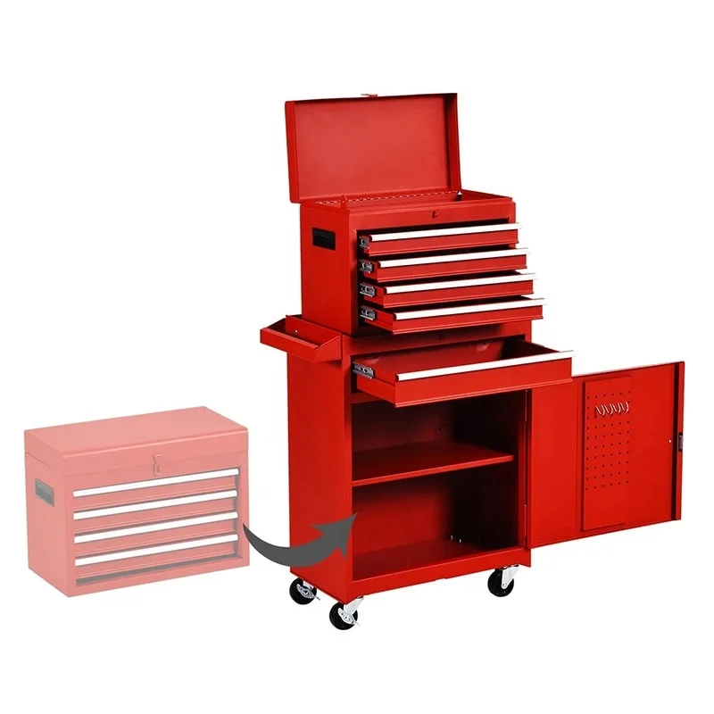 Mobile 4 Wheels Roller 5 Drawer Tool Box Trolley Cart Black Workshop Heavy Duty Metal Tool Cart with Wheels