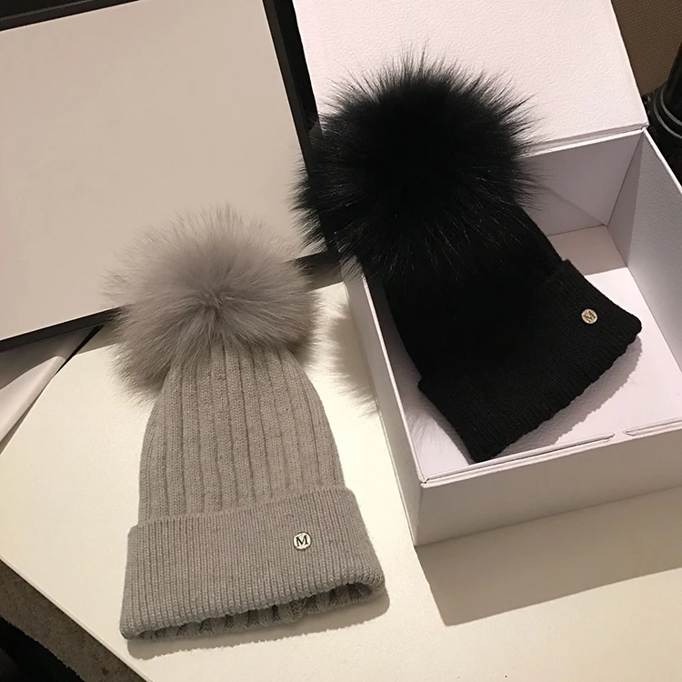 Fur ball Winter hats women&children Knitted Beanie