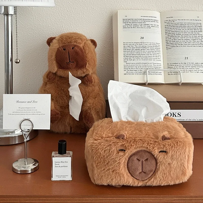 Soft Capybara Car Tissue Box Cute Plush Doll Stuffed Animal Toy Capybara Car Armrest Box Multi-Functional Hanging Tissue Box
