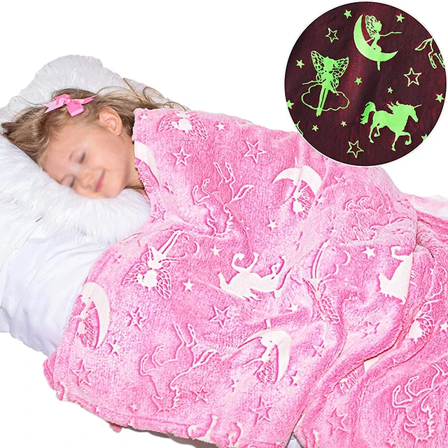 New Print Hot Sale Glow in the Dark and Mat Luminous Fleece Disposable Blanket and Rug for Kids