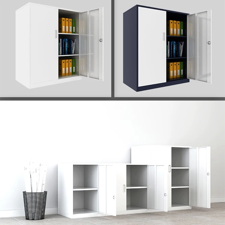 IYANEN disassemble blue swing door 3 layers adjustable shelf home office document storage steel short file cabinet
