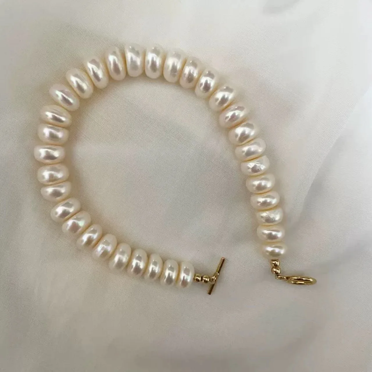 Best Popular Abacus Shape Flat Beaded Bracelet Natural Fresh Water Pearl Bracelet OT Buckle Charms for Bracelets