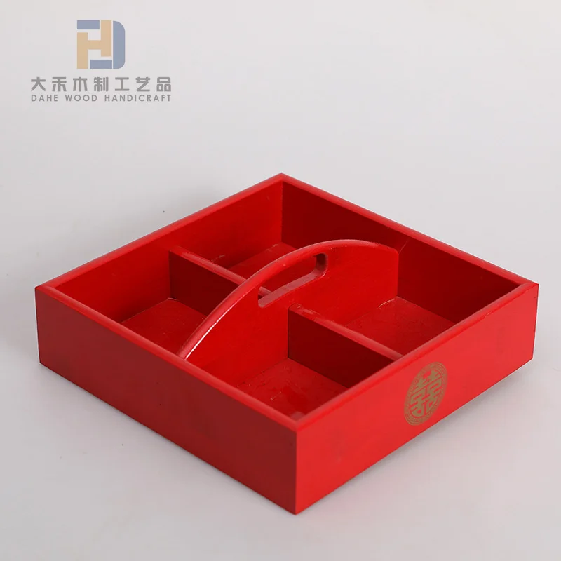 Food Grade Smooth Wooden Compartment Serving Tray Melon Seeds Candy Nut Storage Wood Box Solid Dried Fruit Boxes