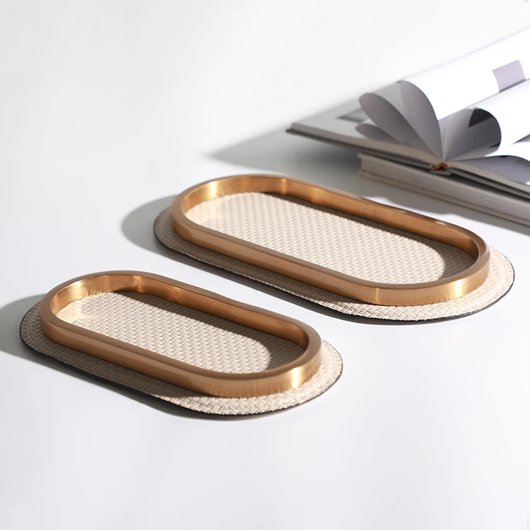 Leather perfume tray dresser decoration tray metal decorative serving tray