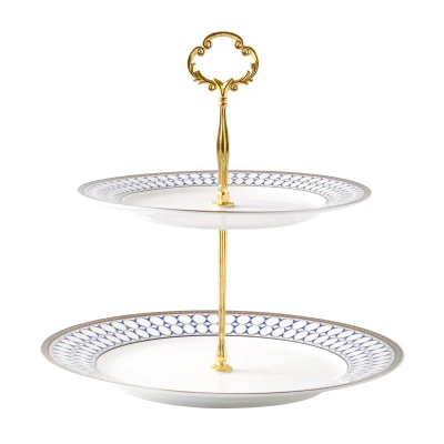 2 Tier Food Holder Serving Tray Stand Luxury Dessert Party Platter Afternoon Tea Display Ceramic Cake Stand