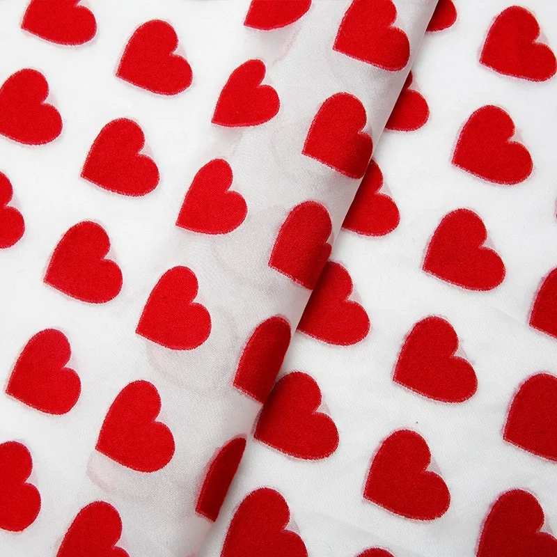 TDR1458-L China Supplier 100% Polyester Heart Embossed Clipped jacquard Fabric for Skirt Dress Fashions