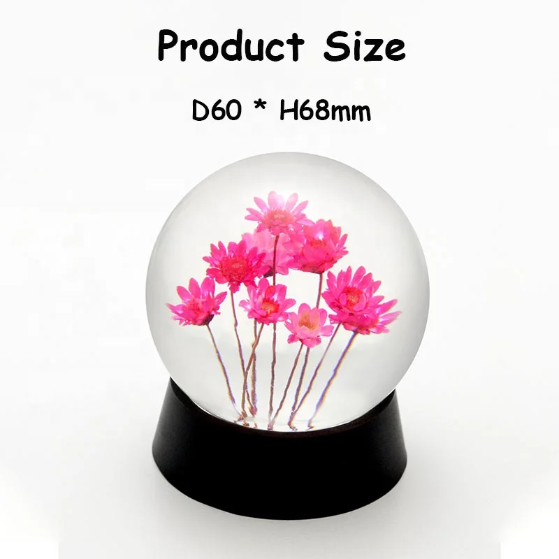 real flowers in resin clear crystal ball made in China factory wholesale saint valentines day gift 2024 for men woman girls