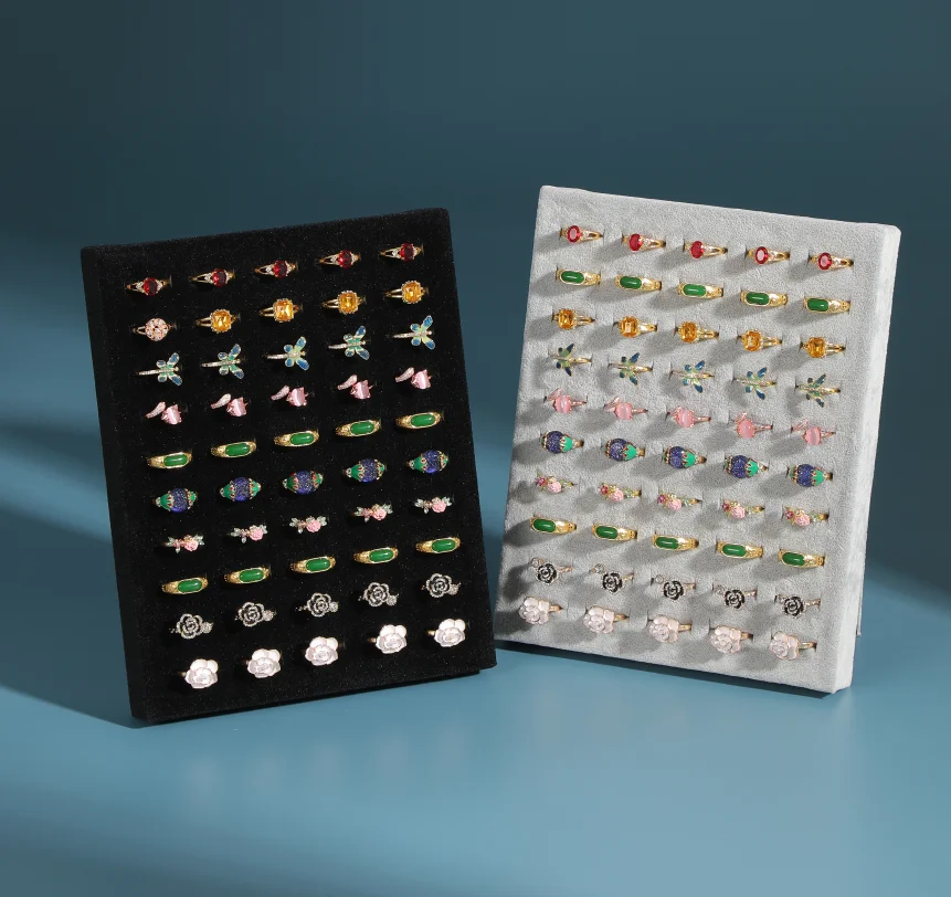 Velvet Jewelry Ring Display Stand 50 Ring Holder Jewelry Stand Upright Display Card Display Board Props