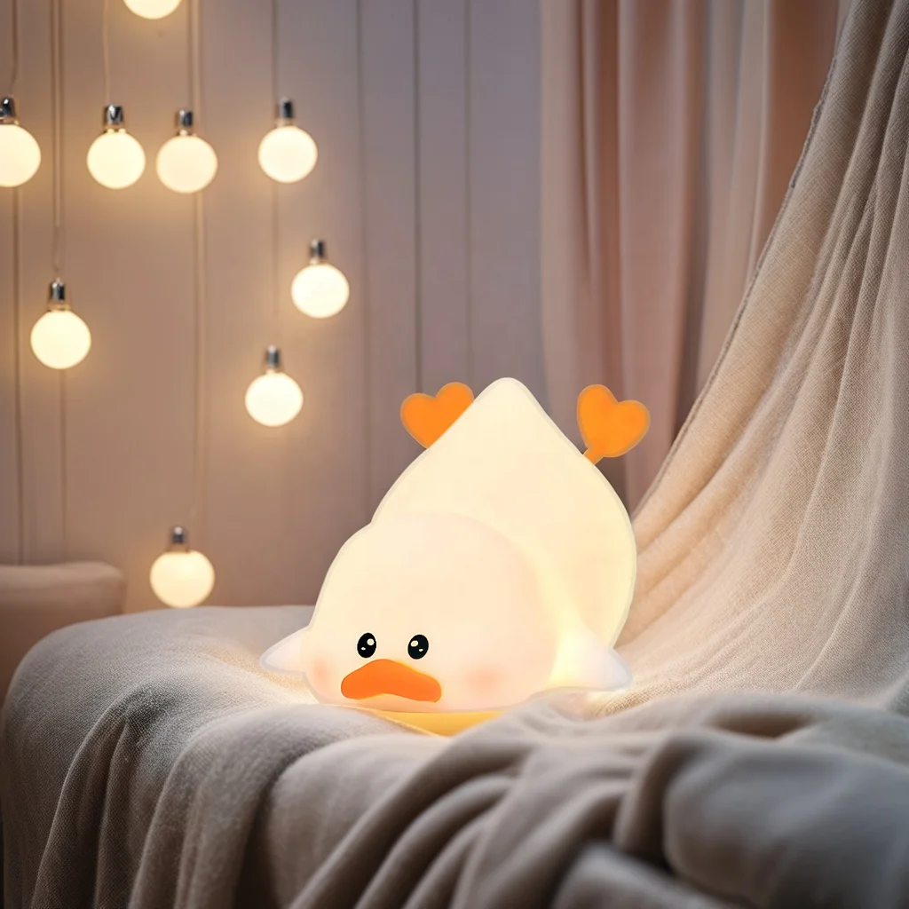 USB Lights Indoor New Silicone Duck Bed Night Decoration Animal 2024 Pat Baby Touch LED Cartoon Lamp Duck Silicone Night Light