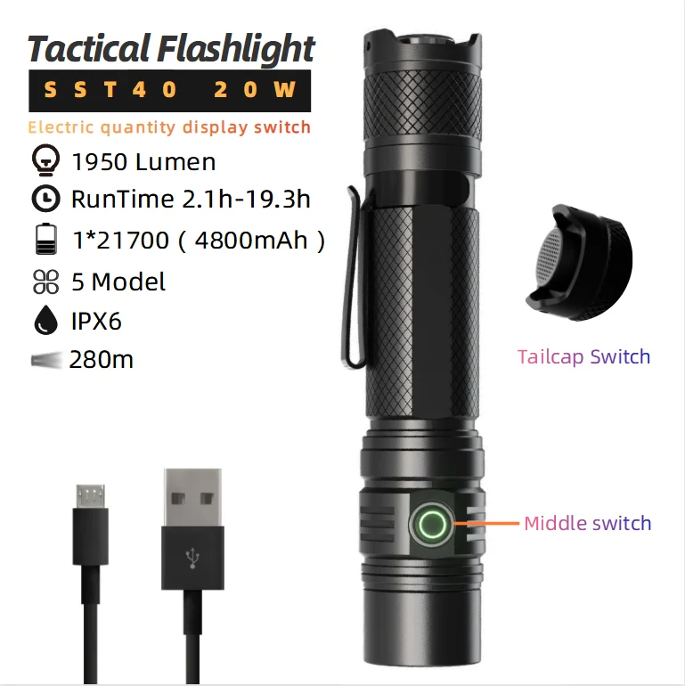 Wholesale HOT SALE Waterproof Camping Tactical flashlight High Power Rechargeable flashlight Led Strobe Torch Light OEM