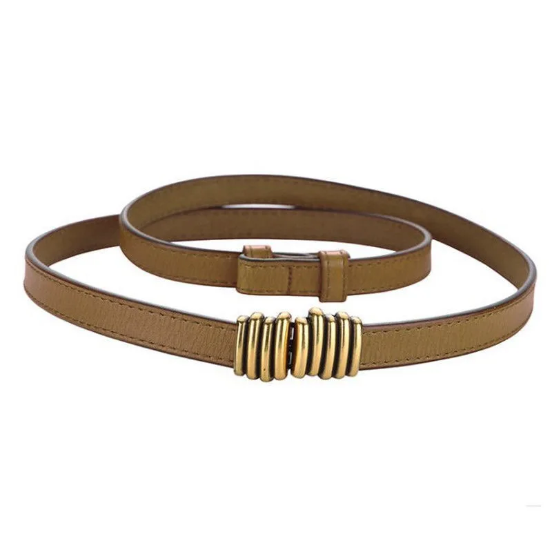Female Thin Genuine Leather Ladies Belts 1.4cm-1.8cm Women Waist Belts Strap Alloy Gold Buckle Women Ceinture