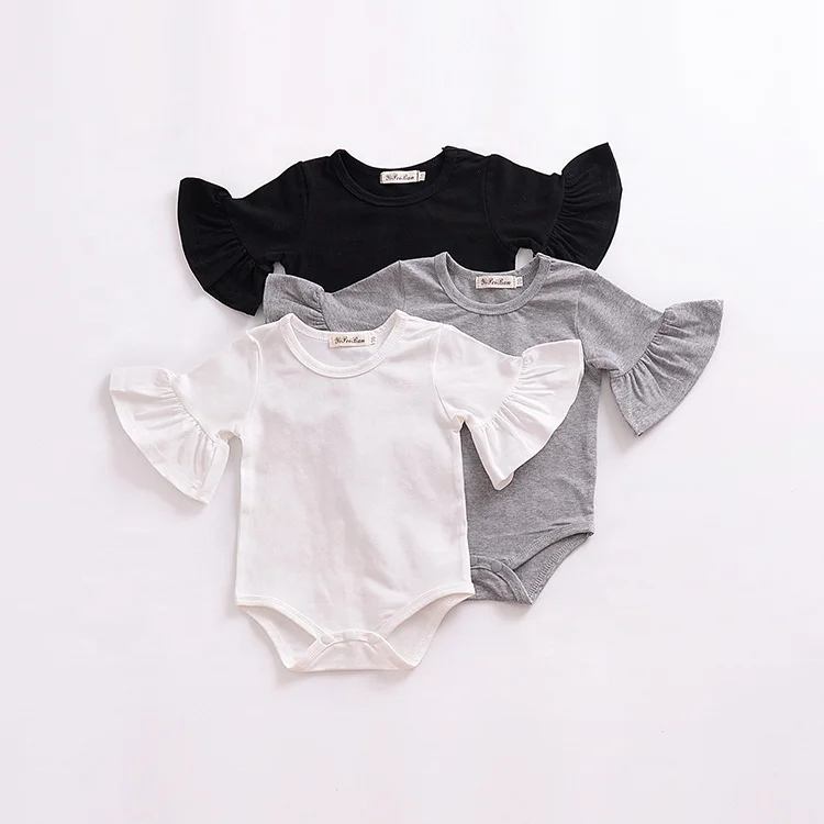 
2021 OEM Newborn Baby Girl Clothes Flared Sleeve Romper Jumpsuit Cotton Outfits 