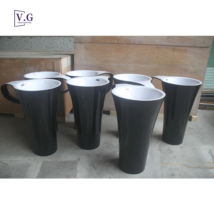 hand made high quality black solid surface cup shape hotel bathroom art wash sink basins