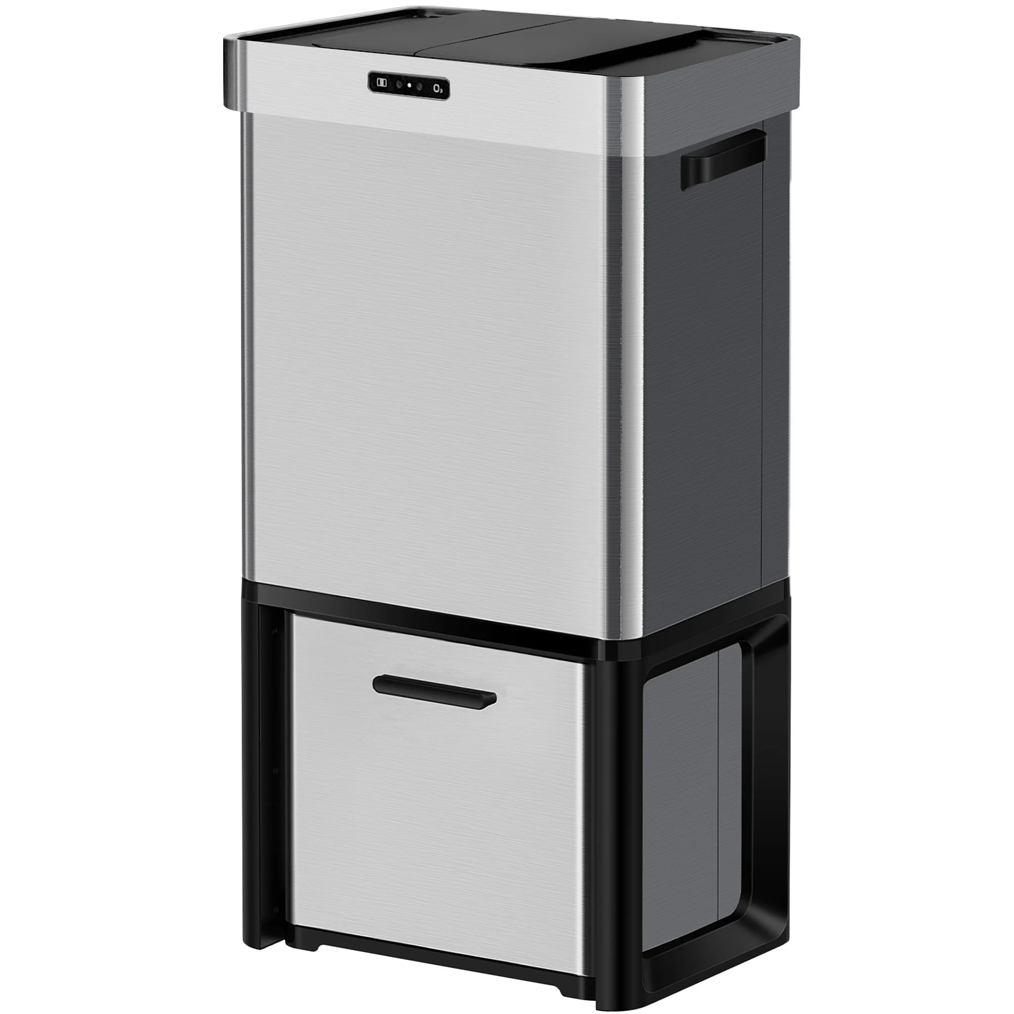 Double Layer Recycling Waste Bins Sliding Opening Cover Kitchen Trash Can 72L Stainless Steel Smart Kitchen Garbage Bin