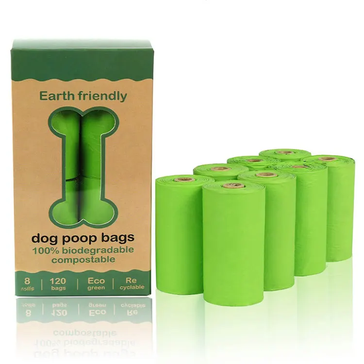 Custom printed eco friendly biodegradable compostable corn starch  disposable scented unscented green doggie dog waste poop bags